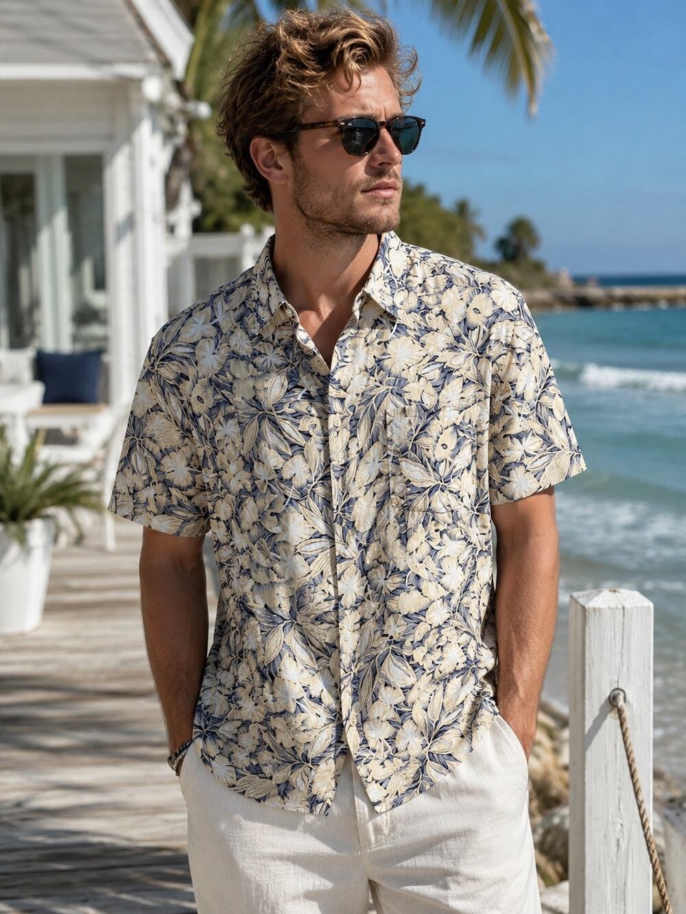 Equipment HG Design Mens XL Yellow Floral Tropical‎ Cotton Short Sleeve Shirt